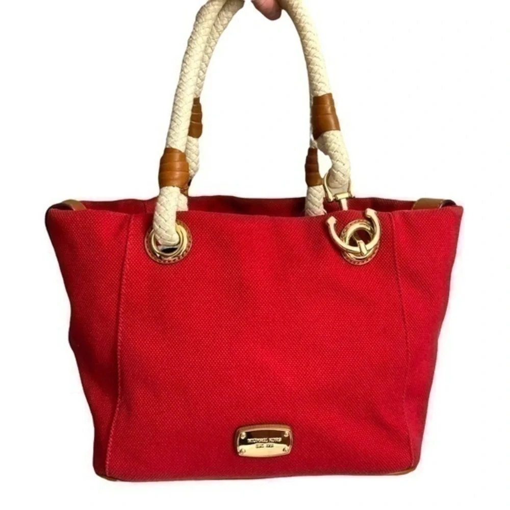 Michael kors red canvas sailing anchor tote bag